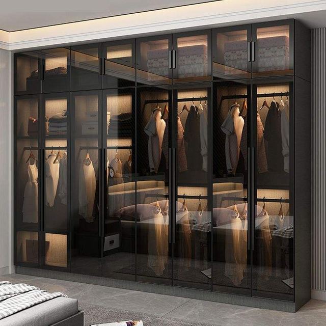 Wardrobe household bedroom double door simple modern storage cabinet minimalist glass door large wardrobe combination