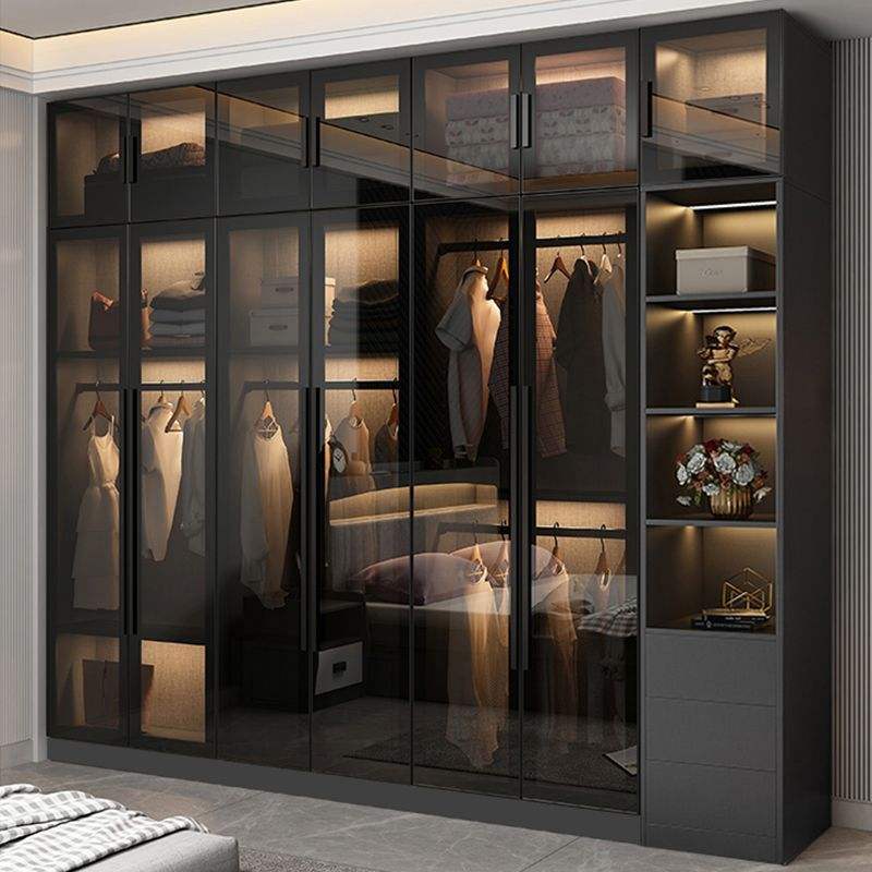 Wardrobe household bedroom double door simple modern storage cabinet minimalist glass door large wardrobe combination