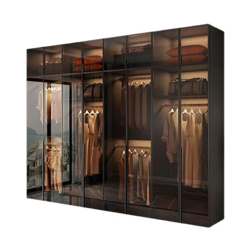Wardrobe household bedroom modern storage cabinet glass door large wardrobe combination