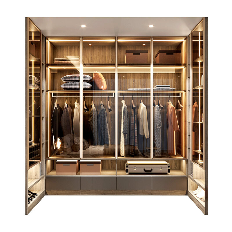 Cloakroom Furniture Clothes Storage Walk in Closet Wardrobe Black Wardrobes Cabinet Closet With Glass Door LED Lights