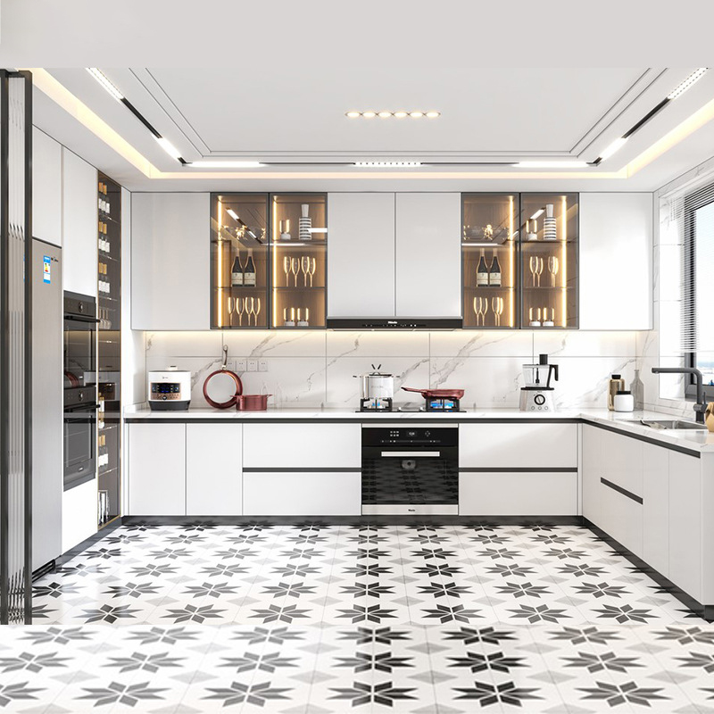 Modern imported diy modular aluminum kitchen cabinets design with glass from china