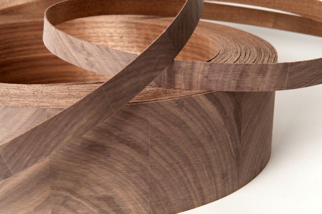 End Grain Walnut and White Oak Veneer Edge Banding Samples Dark wood veneer roll.jpg