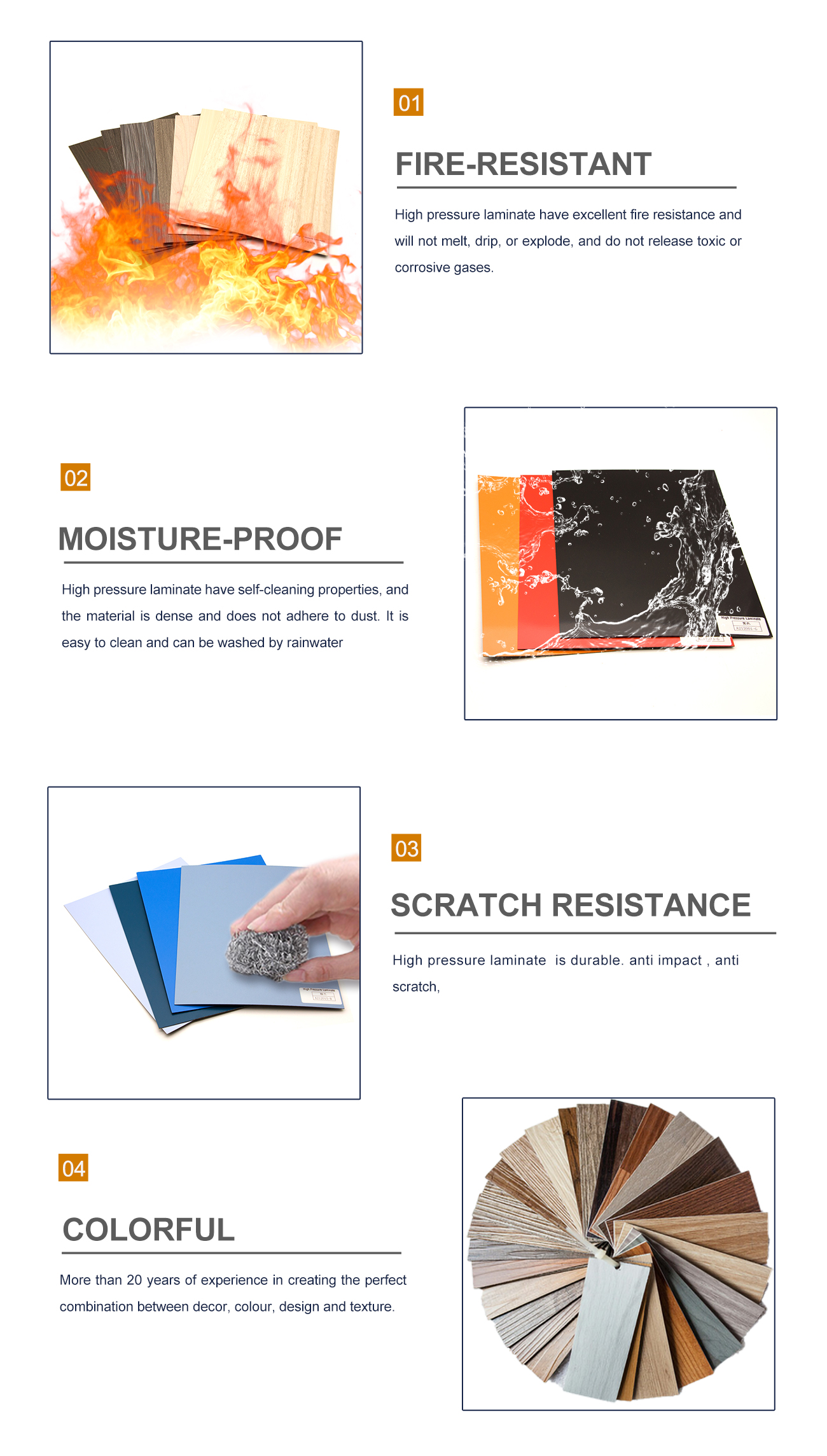 Matte HPL sheet advantages fire resistant moisture proof scratch resistant colorful